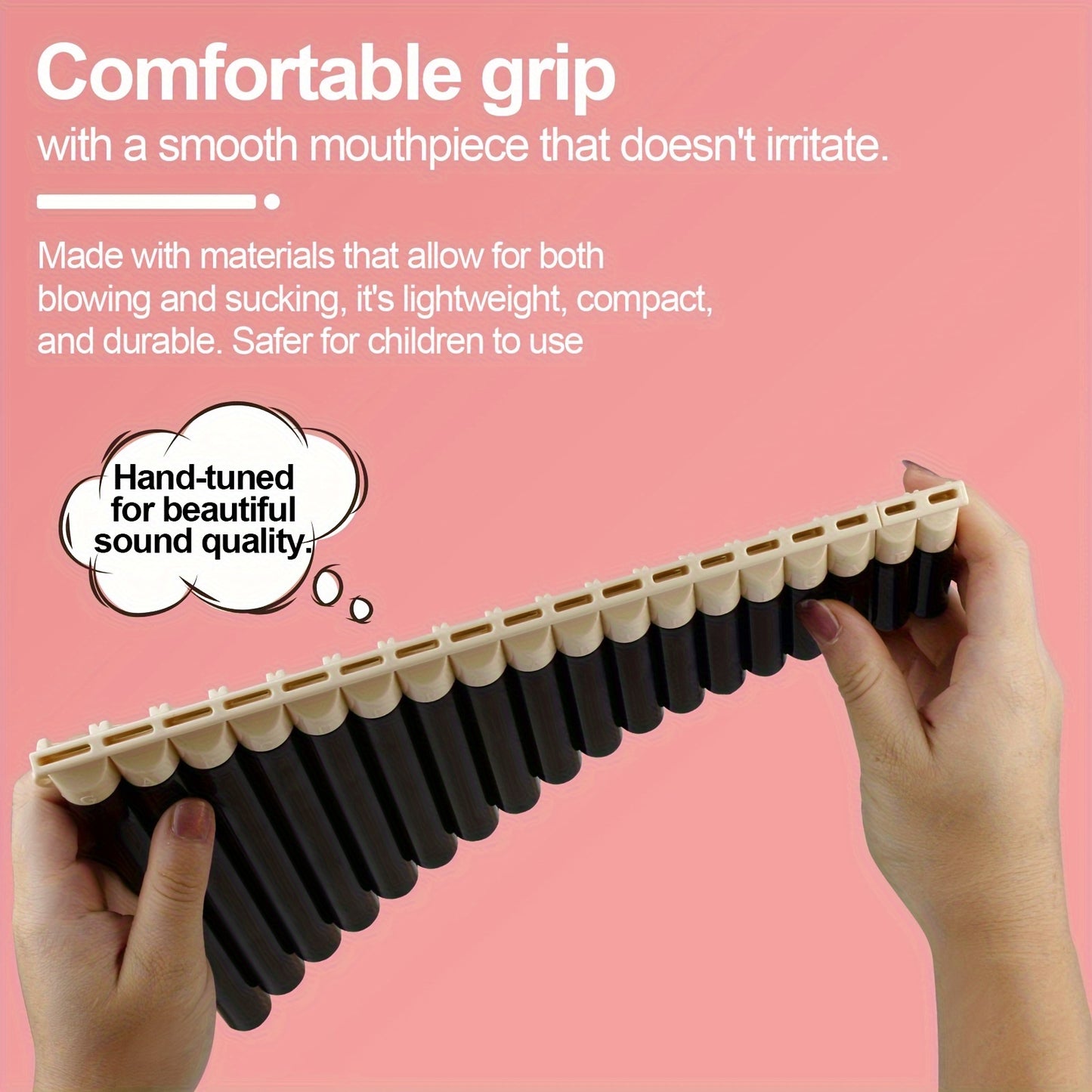 Black ABS pan flute with 18 tubes, classic style, includes carrying bag. Easy to play, portable, comfortable grip, smooth mouthpiece. Ideal for performance, teaching, and practice.