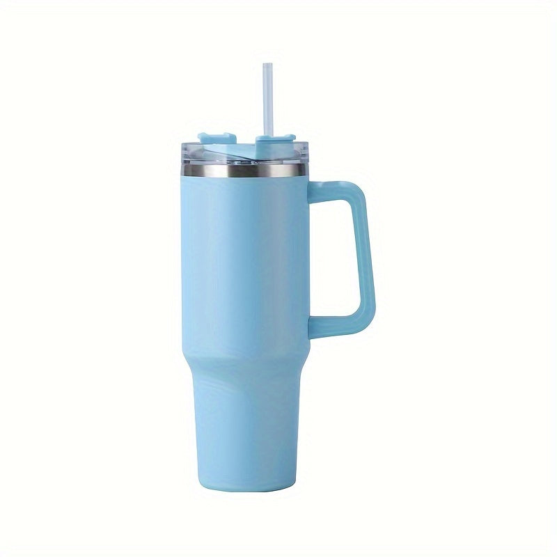 XIAYUTIAN's 40oz stainless steel tumbler is insulated and comes with a handle and straw lid. It is great for both hot and cold drinks and is leak-proof, making it perfect for travel and outdoor activities. It is also a great gift option.