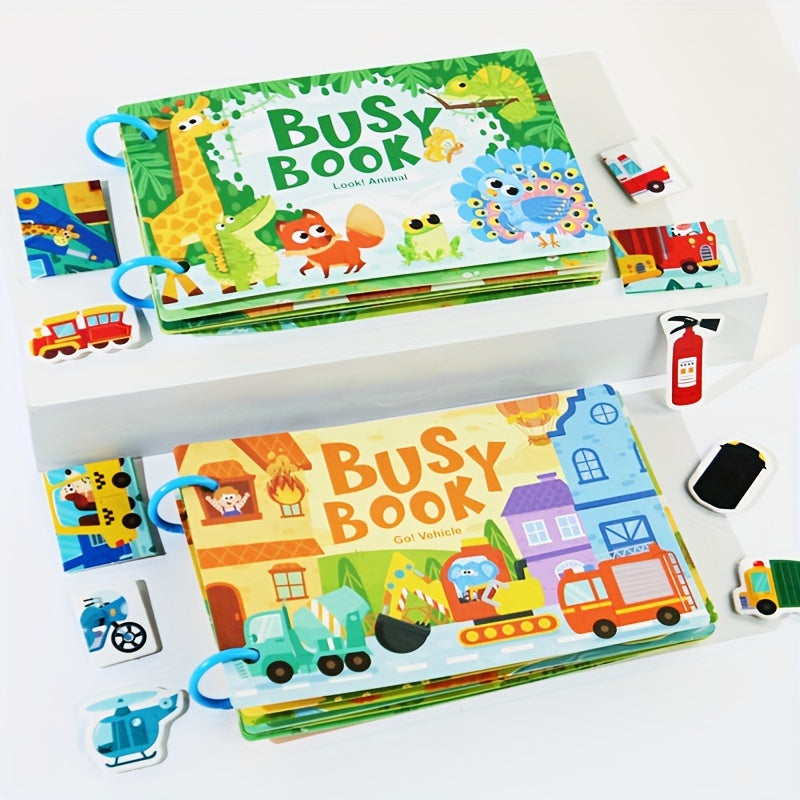 Car-themed educational toy for children aged 3-5, featuring animal learning and math skills, in green and blue colors.