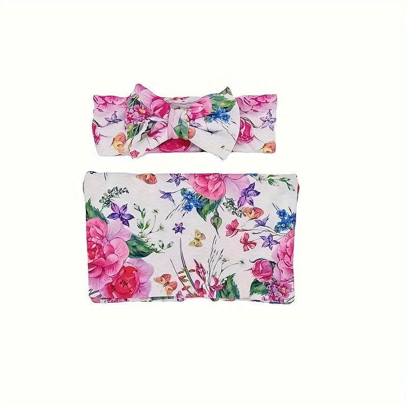 Set of 2 Floral Print Bow Headband and Blanket, Cozy Blanket for Home and Travel, Perfect Halloween or Christmas Gift