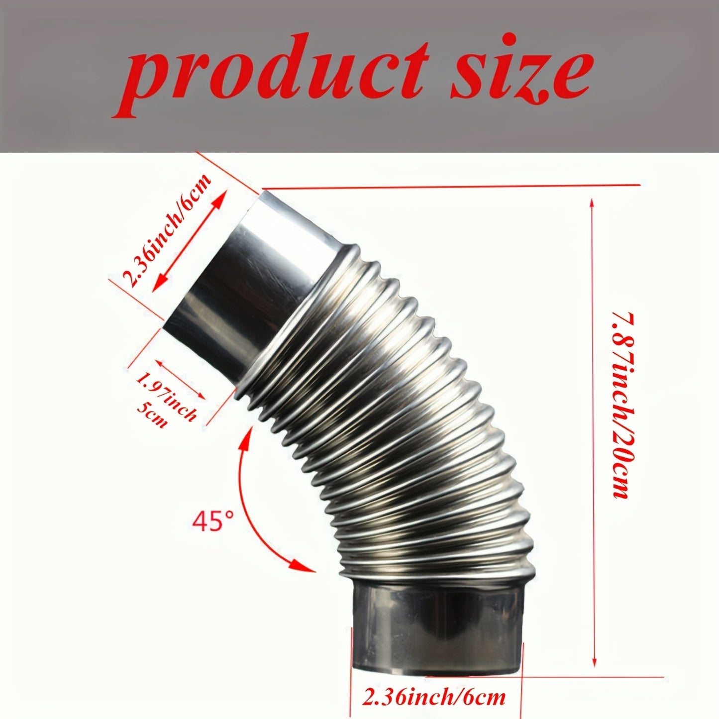 Трехсекционный коленчатый дымоход из нержавеющей стали для походной дровяной печи с углом 45 градусов и диаметром 5,99 см.