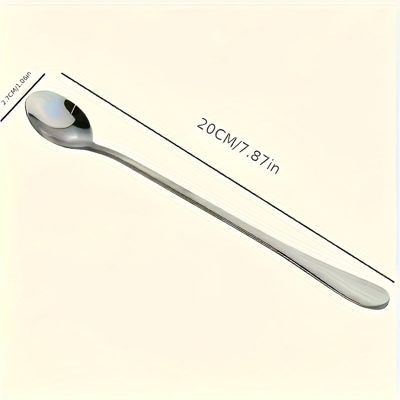 Set of 10 long-handled stainless steel spoons suitable for various uses in the kitchen and restaurants.