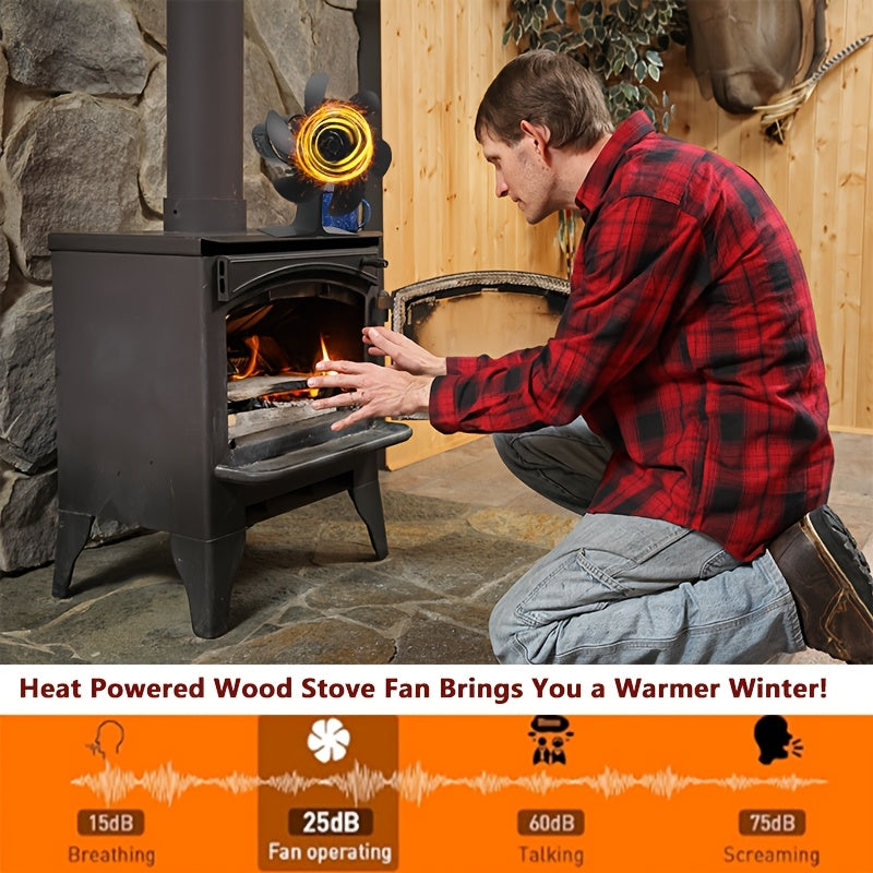 EcoPulse Heat Powered Wood Stove Fan - 1 Piece Set with 6-Blade Aluminum Blower, Silent High-Speed Operation, No Electricity Required, Complete with Various Components, Features Overheat Protection.