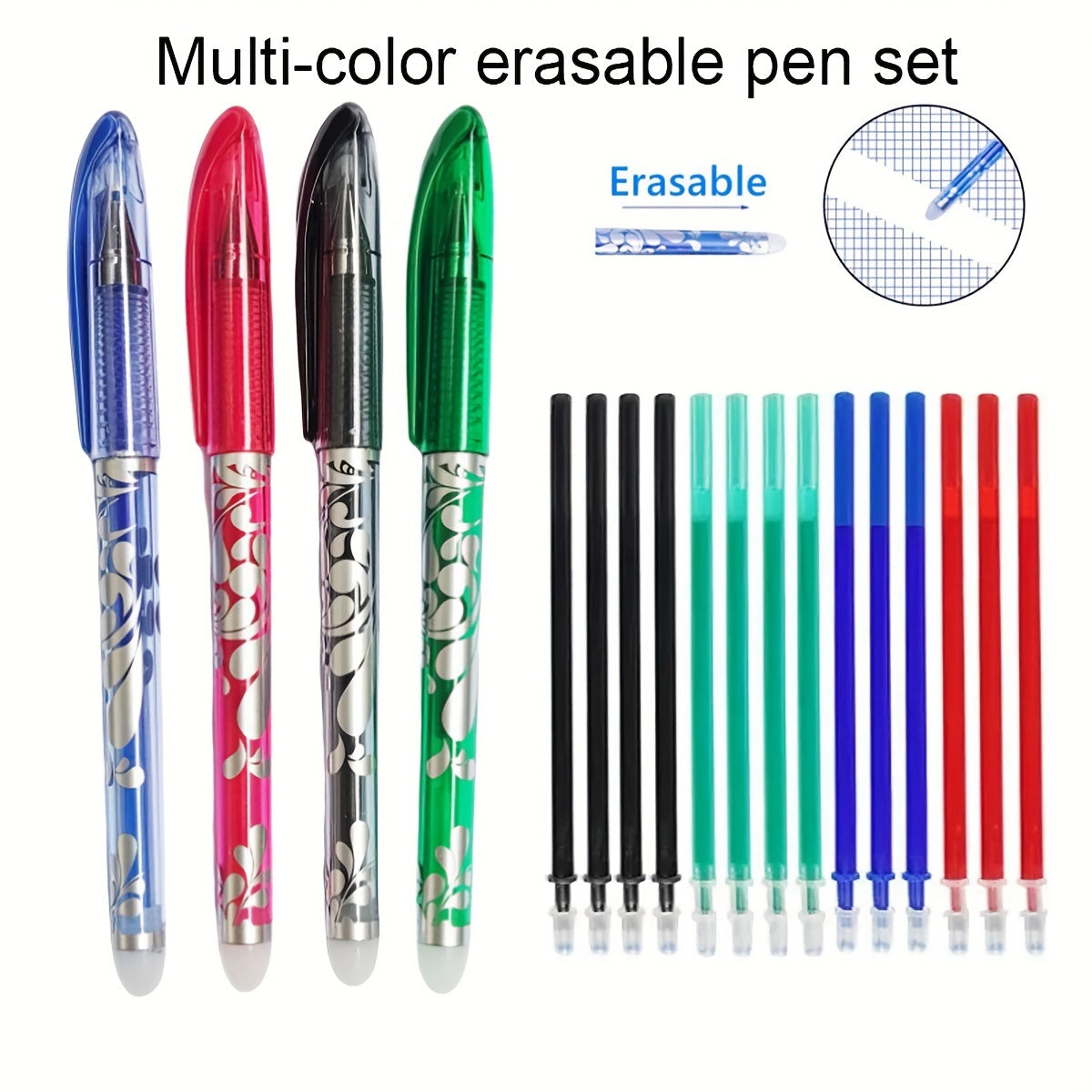 23pcs of 0.5mm Erasable Gel Pens with Fine Point for School and Office Use, Smooth Writing, Oval Body with Click-Off Cap