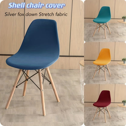 1pc Silvery Fox Velvet Shell Chair Cover, Non-slip Dining Slipcover for Furniture Protection and Home Decor.