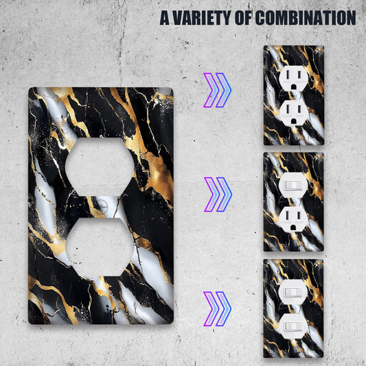 1 piece Black gold marble print light switch cover for decorative wall plates in kitchen or bedroom.