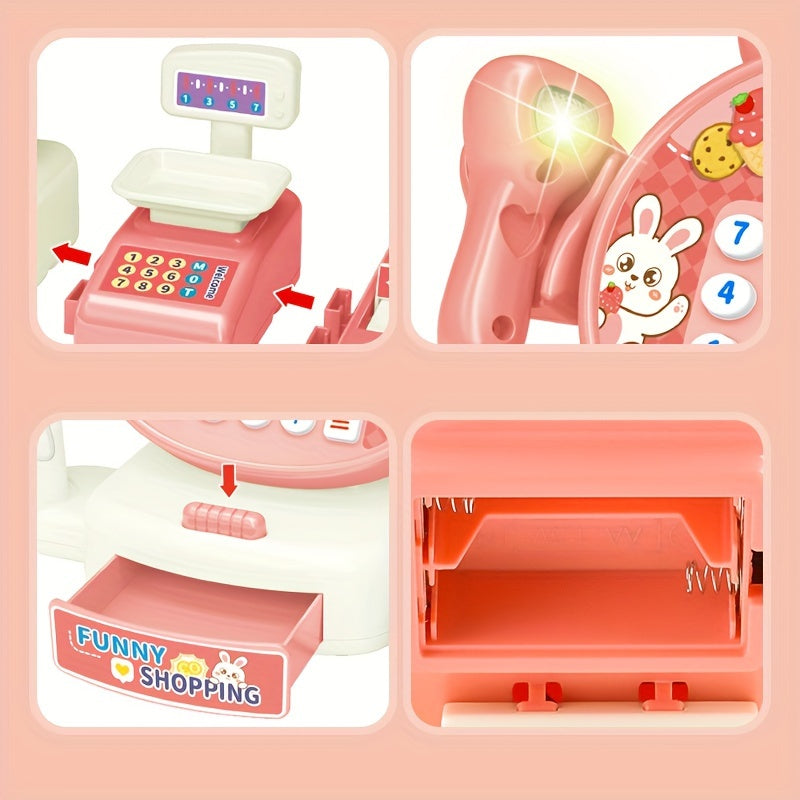 Mini cash register pretend play set with scanner, credit card, and supermarket interaction toys. Some parts may be sent randomly. Great for winter and New Year.