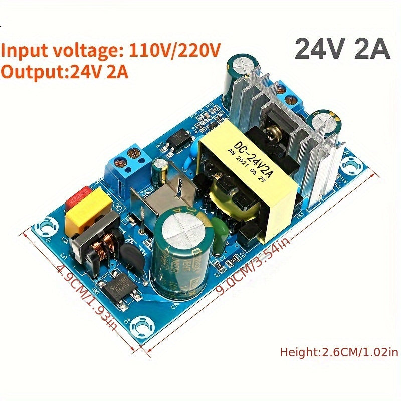 Industrial-grade AC to DC isolated switch power supply module with precise voltage control, compact design, copper quick connect terminals, and efficient conversion. Features heat sink