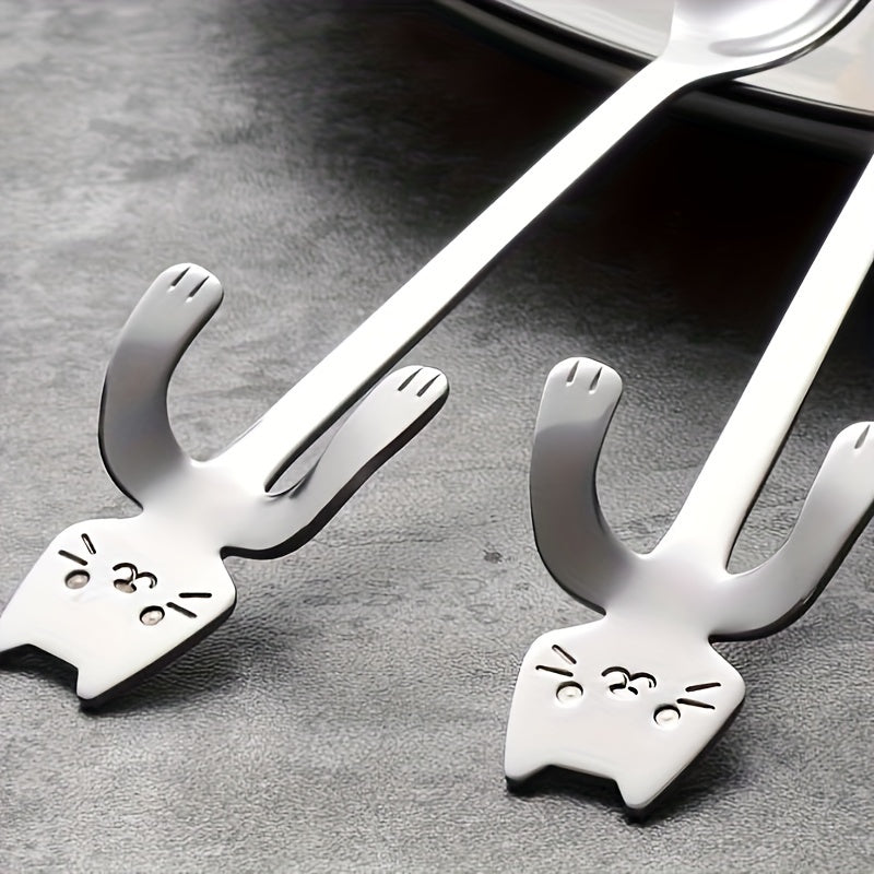 Adorable Stainless Steel Spoon Shaped Like a Cat, Stylish Long Handle Stirrer for Coffee, Tea, and Espresso, Made of 304 Stainless Steel, Beautiful Addition to Your Kitchen, Ideal for Christmas, Grandparents Day, Independence Day, Valentine's Day, Labor