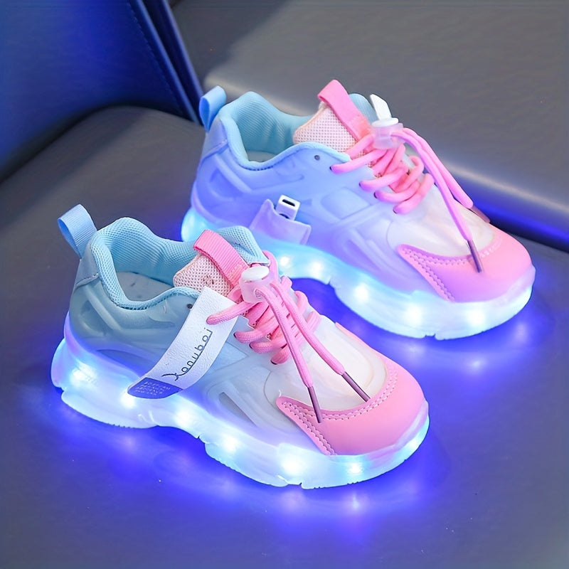 Girls' LED Light Up Sneakers - USB Charging, Adjustable Hook & Loop Fastener, Trendy Colors