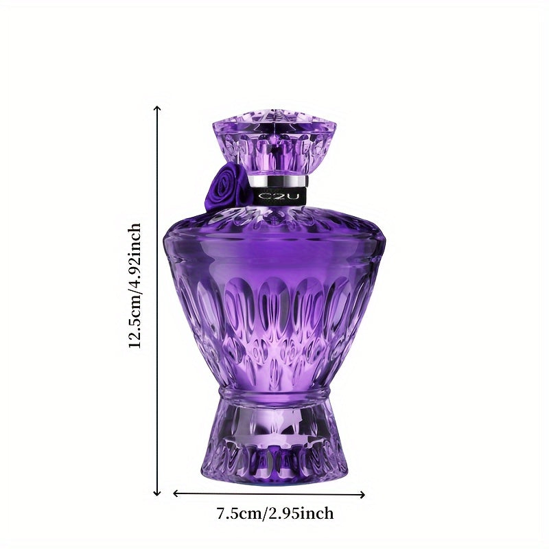 Elegant 75ml Purple Women's Perfume Spray with refreshing woody notes and alcohol-infused scent, perfect girlfriend gift with decorative floral packaging.