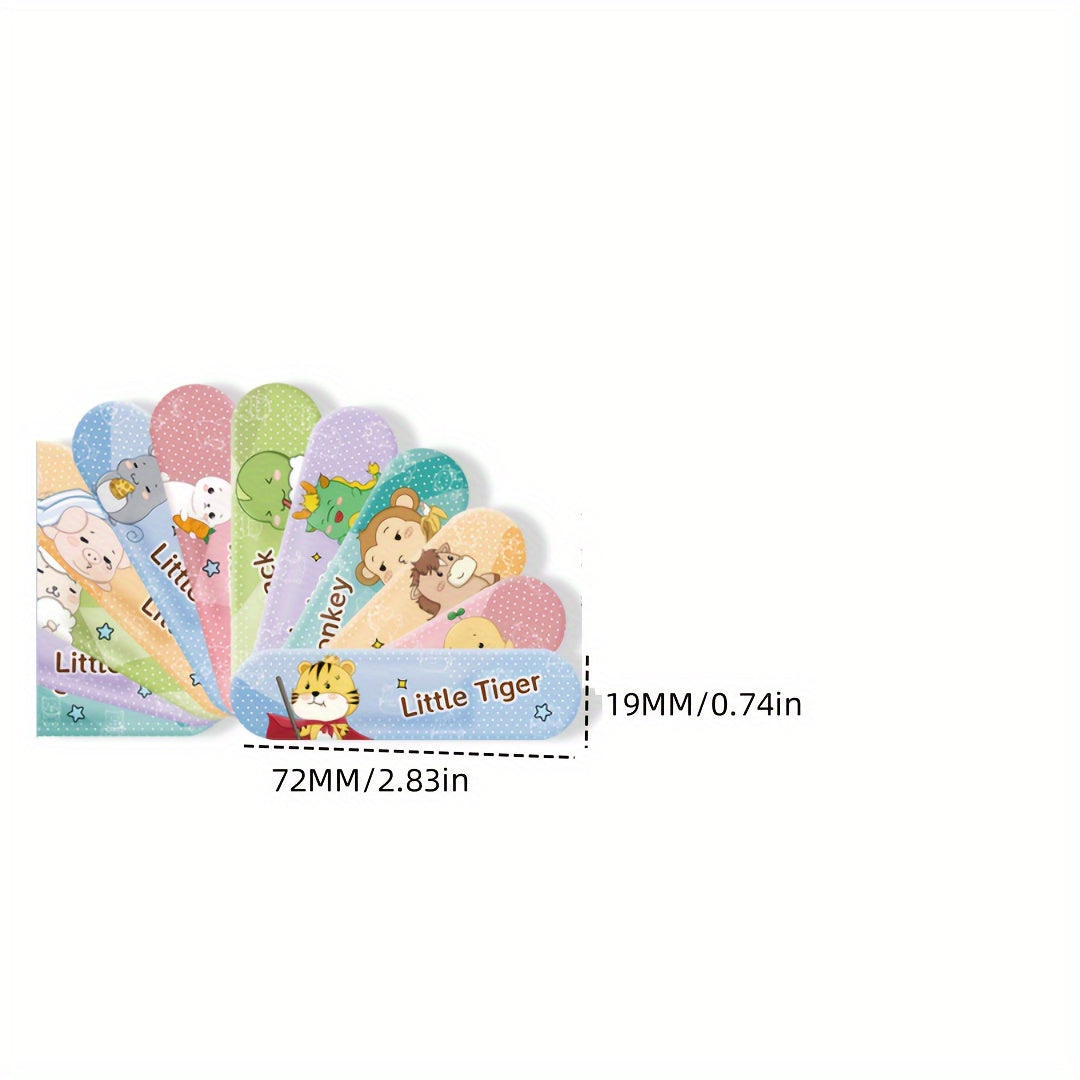 120 cute cartoon animal bandages for kids and adults. Hypoallergenic, waterproof PE patches with fun designs. Ideal for home emergencies.