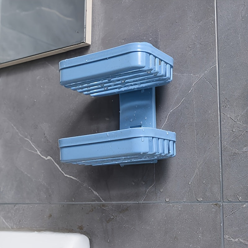 Wall mounted double-layer soap holder with drain tray for home bathroom.