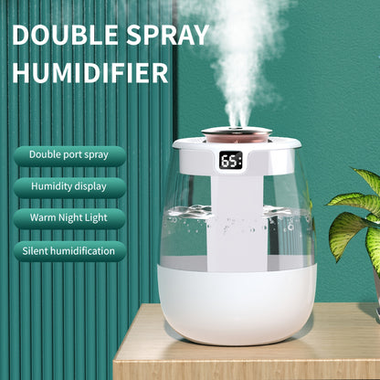 Silent, spacious mist humidifier ideal for bedroom and office desk, with USB connectivity.