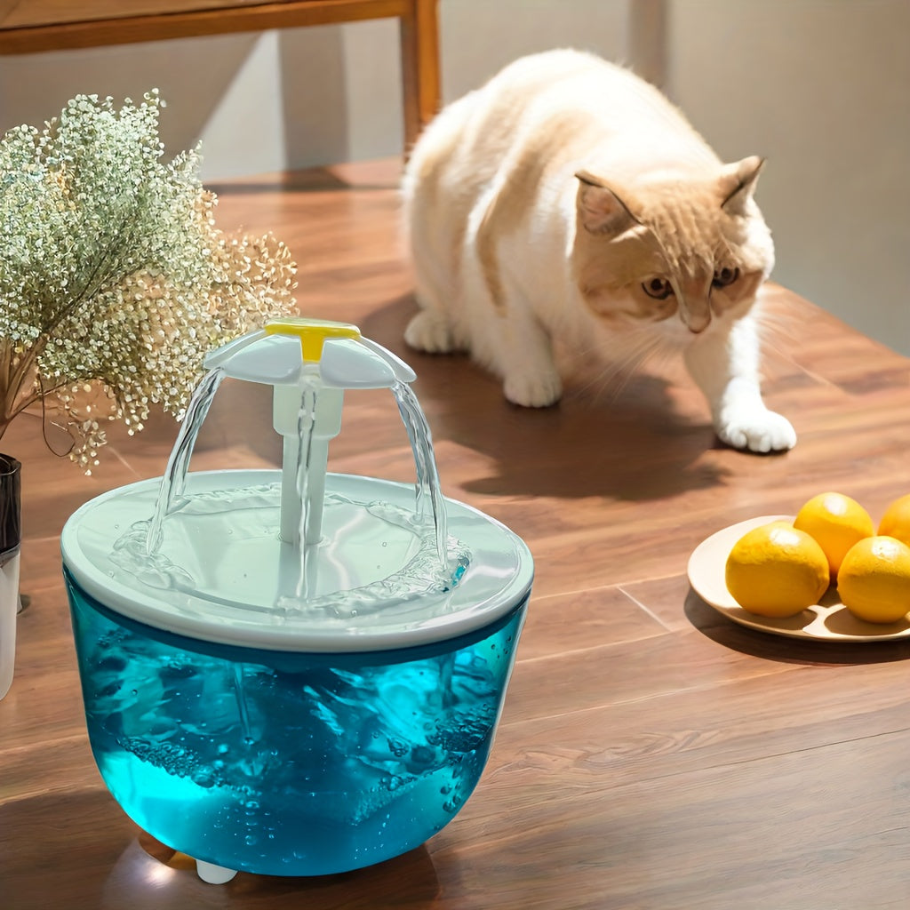 Silent USB pet water fountain for cats and dogs, 1.5L capacity, made of food-grade PP material.