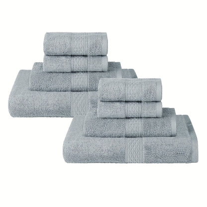 8-piece set of solid color towels, including 2 bath towels, 2 hand towels, and 4 washcloths. Soft, absorbent, and ideal for bathroom use.