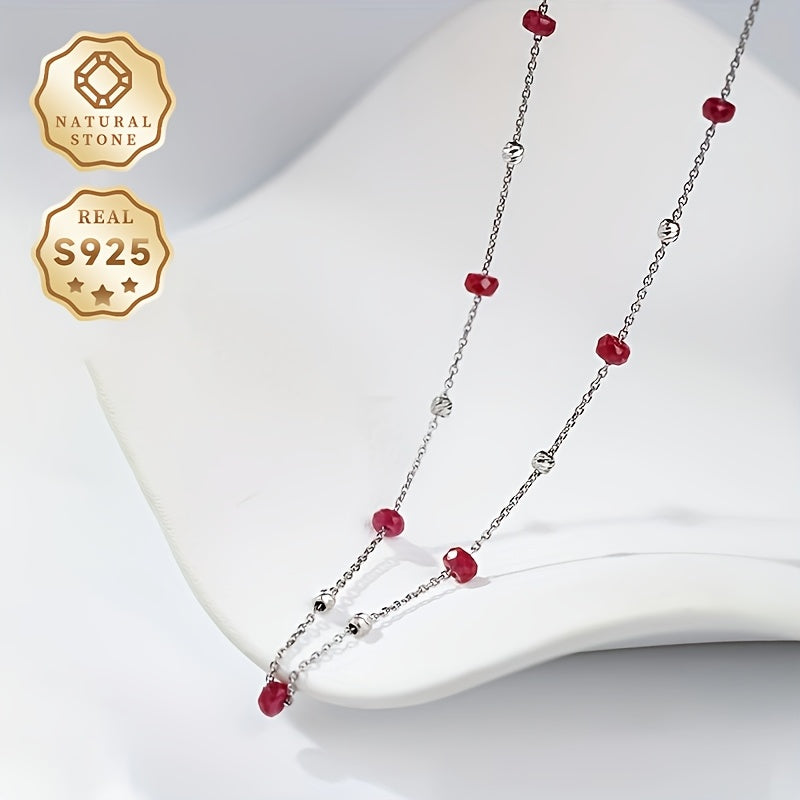 MUFAN Elegant Luxury Red Gemstone Necklace Crafted in S925 Sterling Silver, Perfect for Daily Wear and Gift Giving, Features a Starry Design with Distinctive Stone Patterns and Textures for Women - Comes in a Gift Box [Suitable for All Seasons]