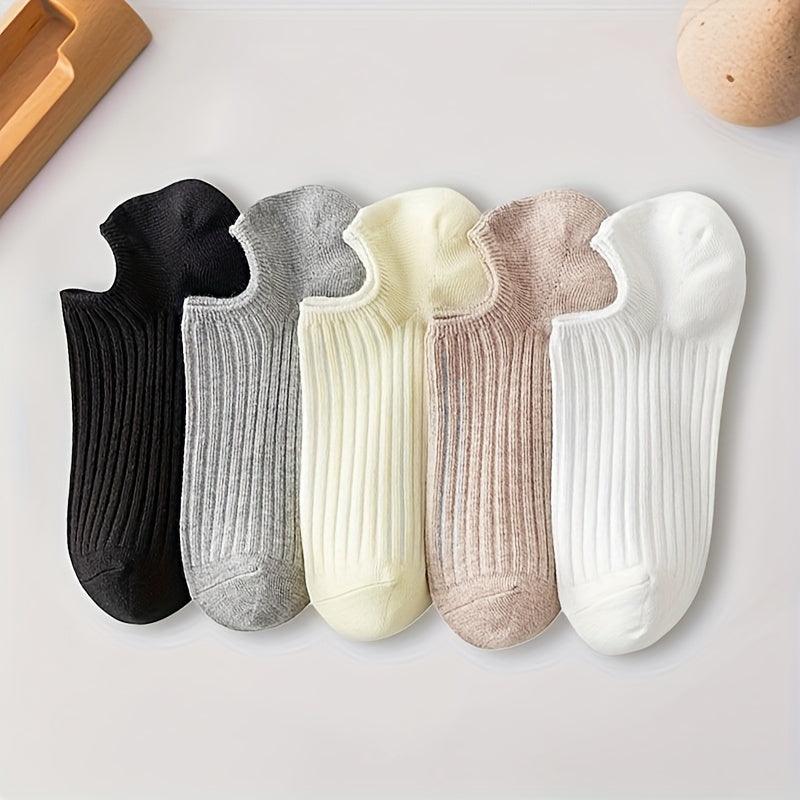 5 pairs of solid color low cut invisible socks for women, simple and breathable