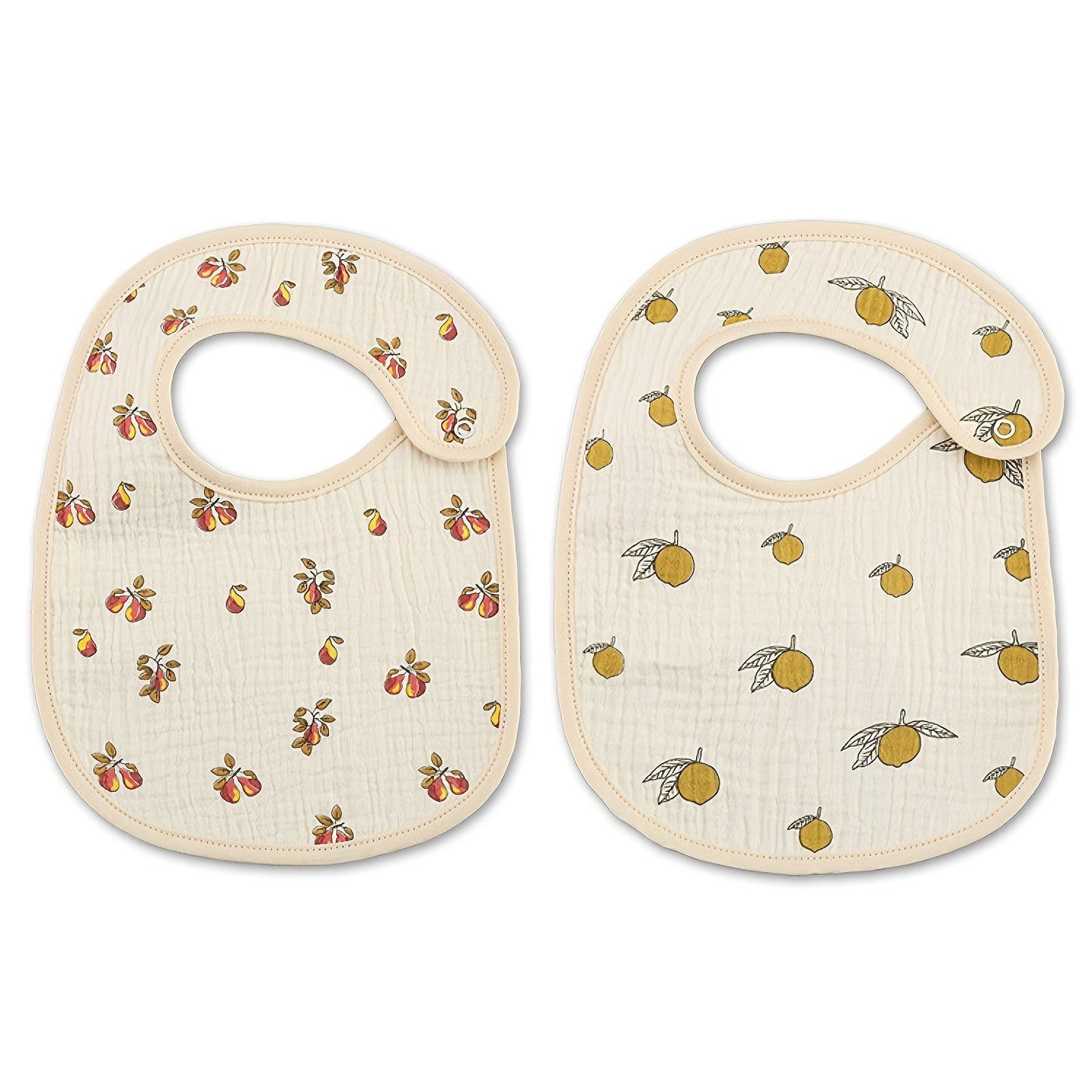 Set of 2 Cotton Gauze Bibs in U-Shaped Design, Waterproof Printed Burp Cloths and Saliva Towels for Boys and Girls