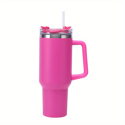 40oz stainless steel tumbler with handle & straw, BPA-free, ideal for car, home, office. Great for summer drinks & birthdays.