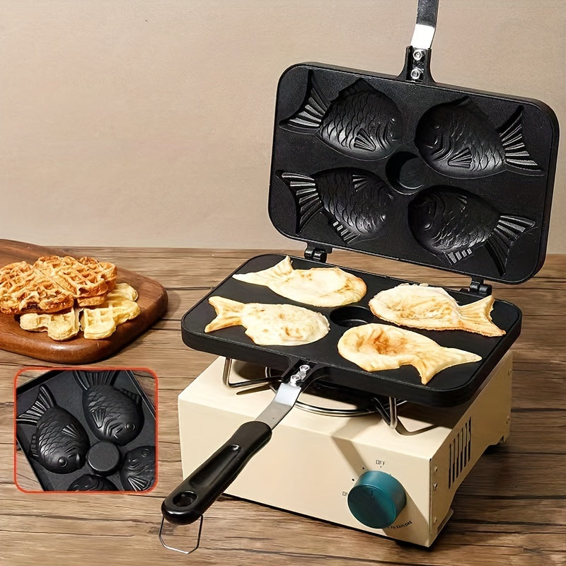 Single Taiyaki Maker with double sided non-stick fish-shaped cake pan measuring 23.98cm x 14.48cm. Can also be used as a bread maker and 4-cup pancake maker. A versatile baking tool that is a must-have in any kitchen, perfect for creating delicious