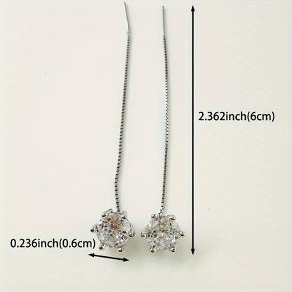 These fashionable dangling earrings for women are set with synthetic cubic zirconia and feature a dangling ear thread design. Made from 2g of S925 silver, these earrings are suitable for all seasons, holidays, and everyday wear. They are also low