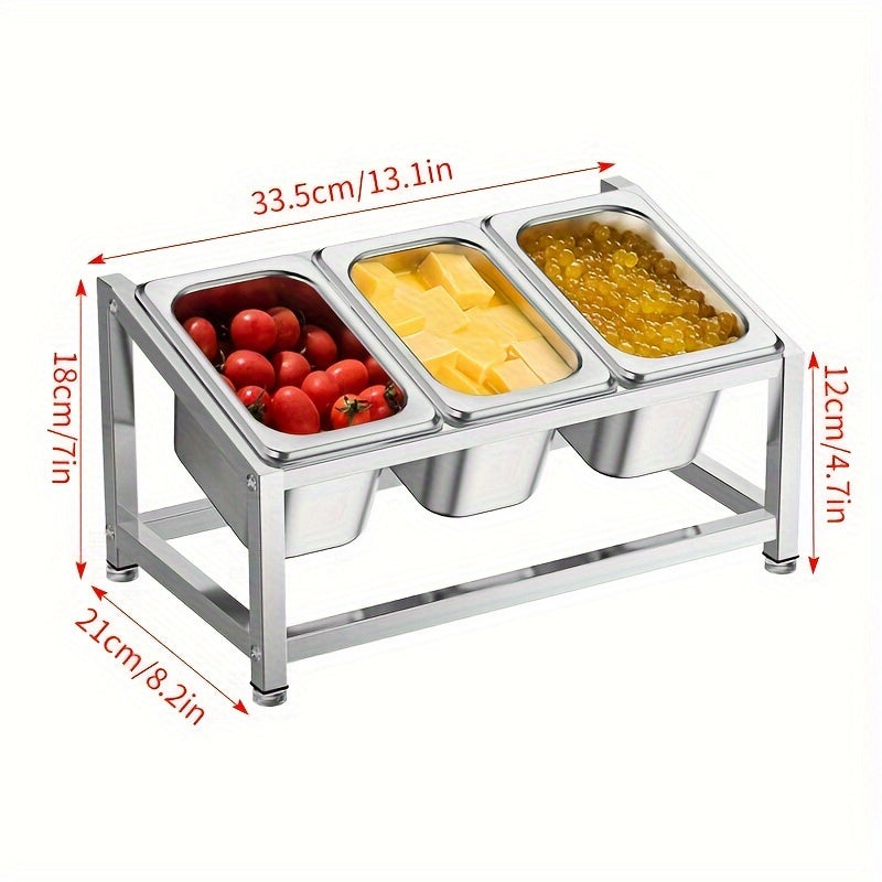 1/9-Compartment Spice Organizer crafted from durable stainless steel - Perfect for organizing spices and seasonings on your countertop. Includes condiment containers for easy storage. Ideal for use in both kitchens and restaurants.