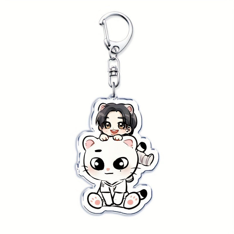 Acrylic Keychain with Adorable Cartoon Animal Design Inspired by K-Pop, Double-Sided Charm for Bags & Keys, Ideal Gift for Fans