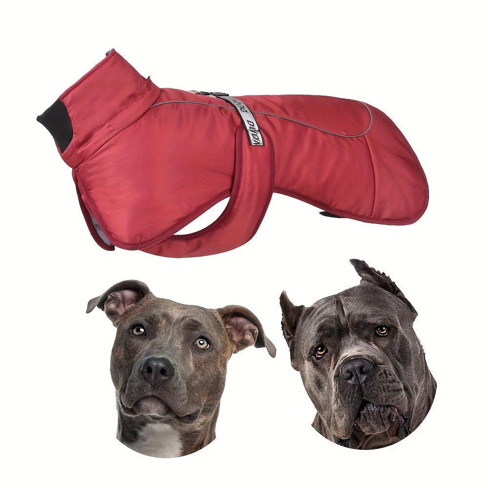 Waterproof and windproof jacket with cozy fleece lining for dogs of all sizes.