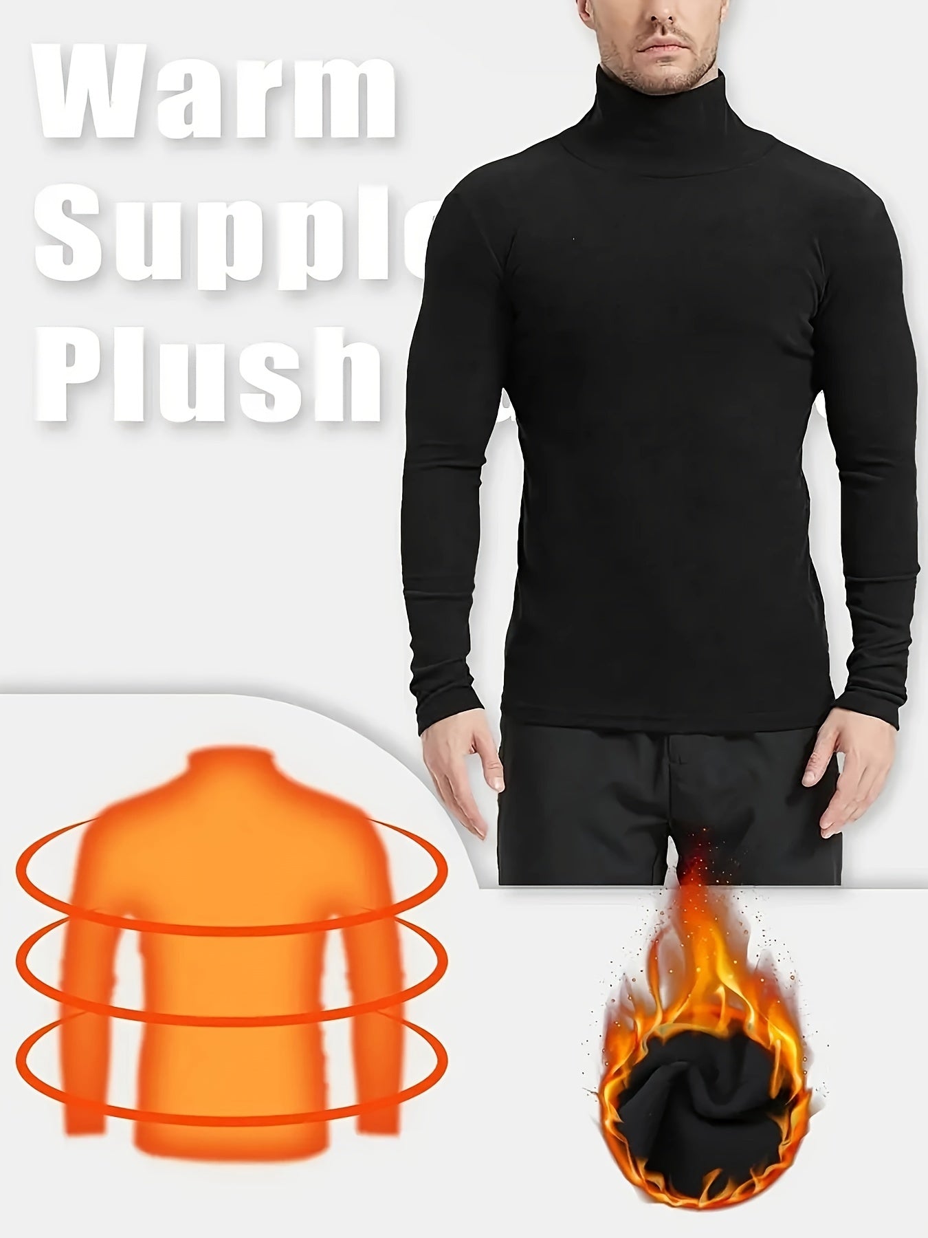 2 Men's Thermal Turtleneck Tops, Fleece Lined for Running and Workout - Fall/Winter Base Tops