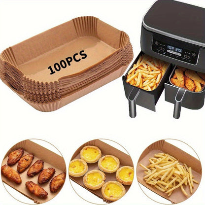 Set of 100 Air Fryer Disposable Liners made from Food Grade Parchment Paper for Different Models, Essential for Healthy Cooking in the Kitchen. Includes Air Fryer Liners and Faux Leather Paper for your Kitchen Needs.