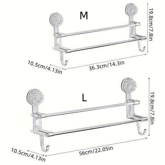 Хромированная двойная вешалка для полотенец с присоской. Настенное крепление без сверления для хранения полотенец и ванных принадлежностей. Металлическая вешалка для домашнего и ванной декора.