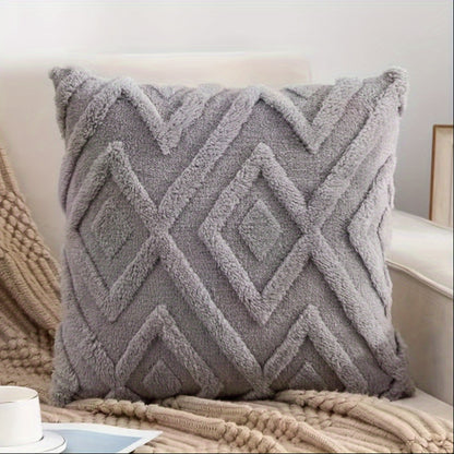 Bohemian Grey Faux Fur Throw Pillow Cover - Luxuriously soft decorative cover for sofa, couch, living room, bedroom, or car. Pillow insert not included.