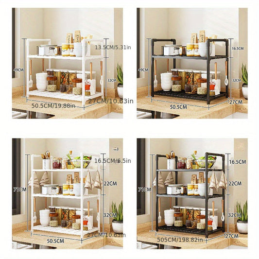 Metal Kitchen Storage Rack with Multiple Functions - No Need for Assembly, Waterproof and Rustproof, 3-Tier Organizer for Spices, Utensils, and Microwave Oven - Perfect for Organizing Countertops and Cabinets, Ideal for Kitchen Storage and Organization.