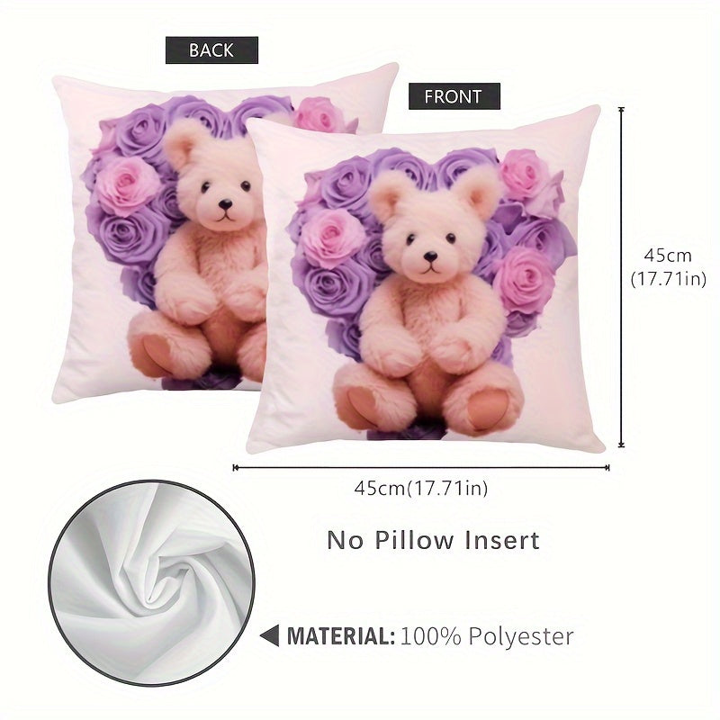 Pillow covers featuring a delightful French floral bear design, made from double-sided woven polyester with a zipper closure. These machine washable cushion cases make charming decorative accents for any room, including bedrooms, sofas, and collectible