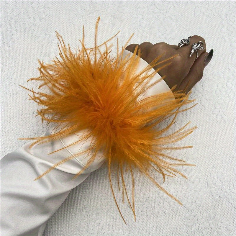 Ostrich Feather Wrist Cuffs Available in 20 Colors, Solid Color Carnival Slap Bracelets Perfect for Halloween Cosplay, Party Accessories, Non-Elastic Feather Anklet Bracelet