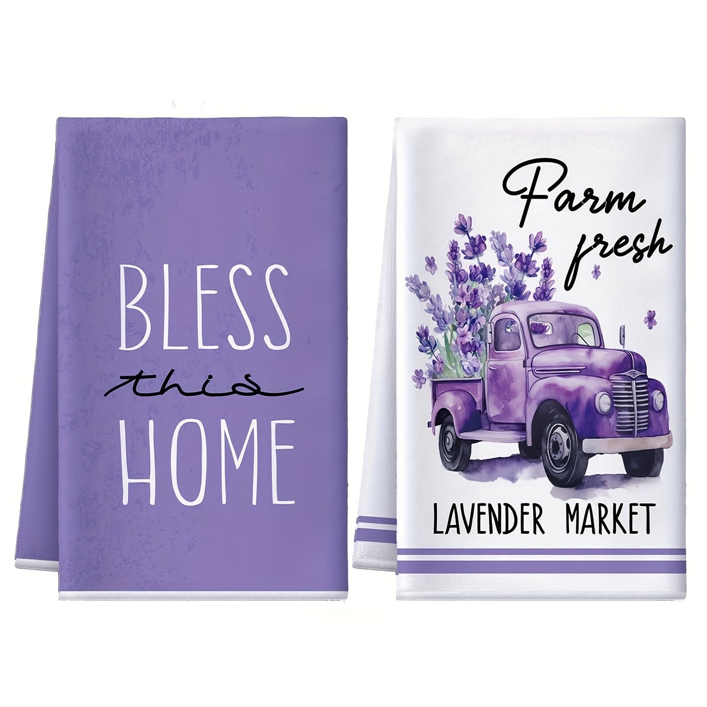 Top Pick! Set of 2 Lavender-Themed Kitchen Towels - Made of Luxuriously Soft Polyester, Features Fun Cartoon Design, Ideal for Lavender Lovers and as Stylish Home Decor Gifts