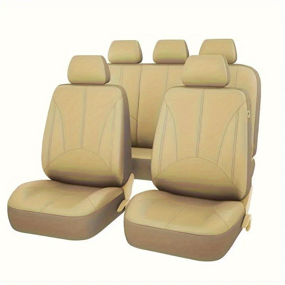 9-piece PU leather car seat cover set fits most vehicles and is airbag compatible.