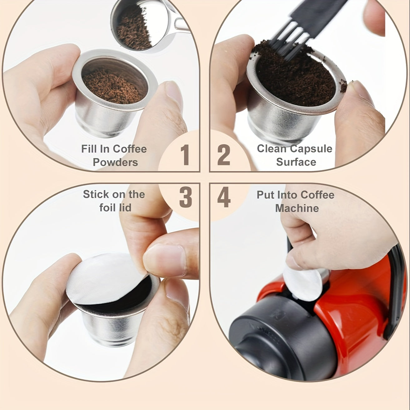 Refillable Stainless Steel Cups Compatible with Nespresso OriginalLine Machines - Reusable Coffee Capsules