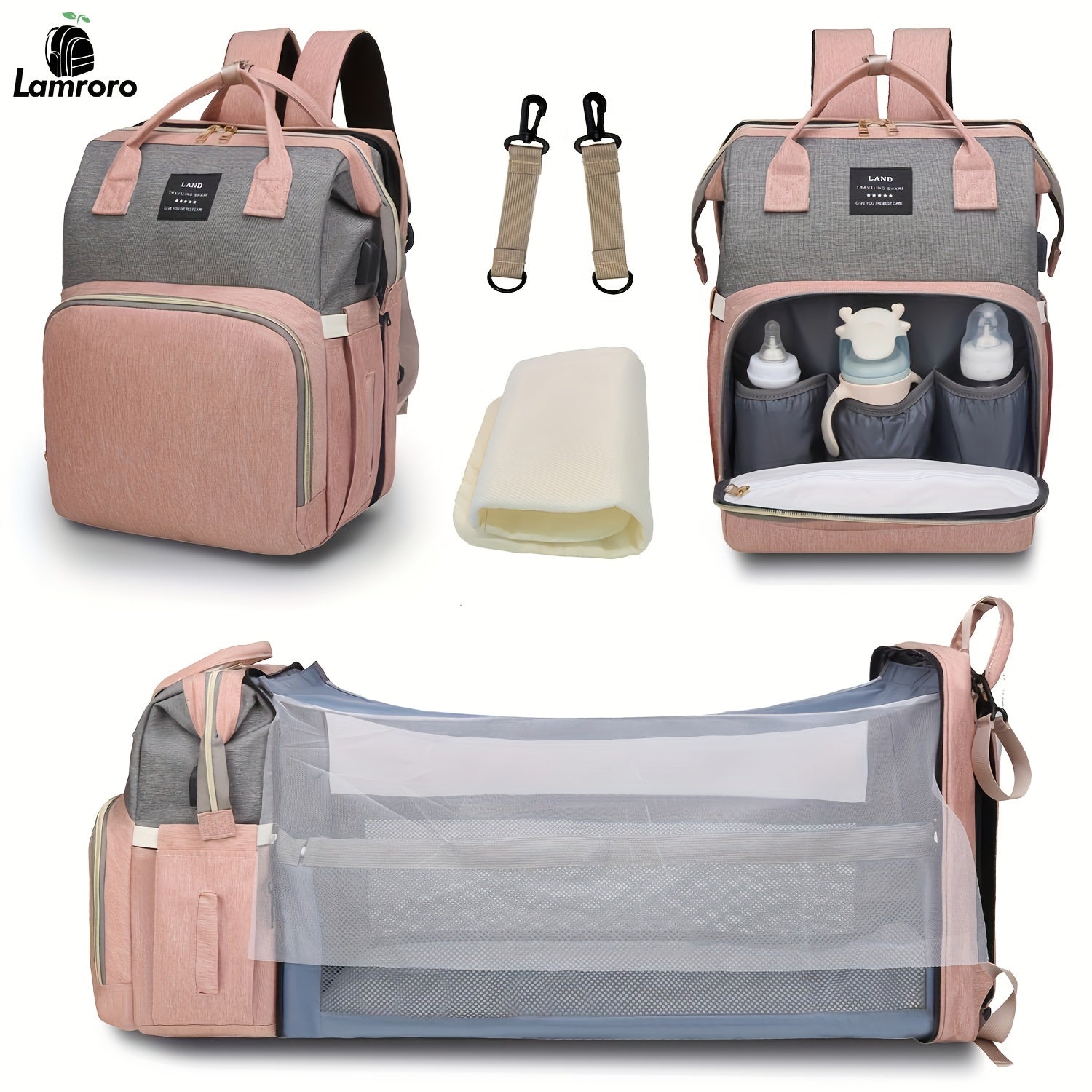 Lamroro Diaper Bag Backpack: Includes Portable Changing Pad and Stroller Straps, Spacious Unisex Travel Backpack for Maternity with Multifunctional Features