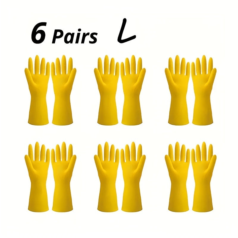 6 Pairs of Sturdy, Reusable Rubber Gloves - with Long Sleeves, Designed for Kitchen Cleaning, Work, and Painting