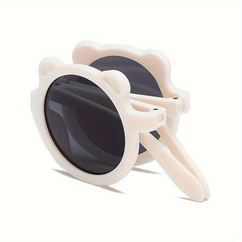 Portable folding fashion glasses for boys and girls with a cute, sweet, trendy cartoon bear design.