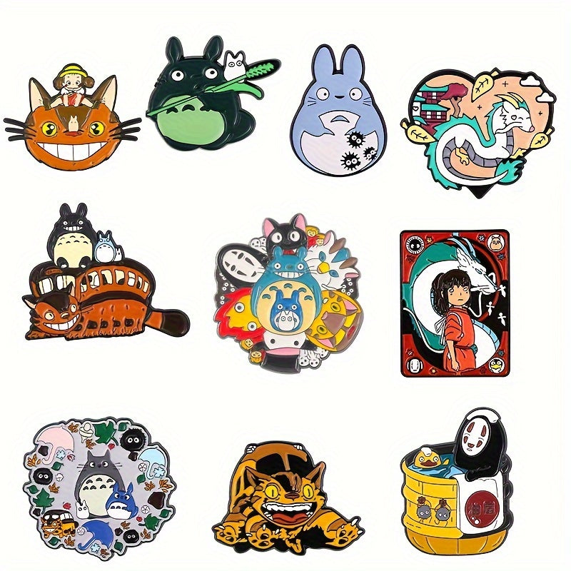 Set of 10 Cartoon Character Alloy Brooches - Adorable Enamel Pins for Backpacks and Clothing, Unplated - Perfect for Everyday Wear and Gifting, Suitable for All Seasons.