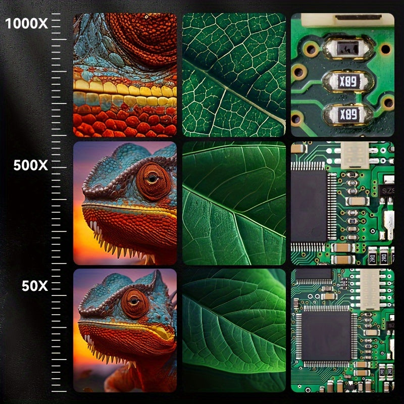 17.78 см / 10.92 см, 1200/1000X Цифровой Микроскоп, 8 LED Освещение, Реалистичная Съемка Изображений для Образования и Исследований, Совместимость с Компьютером, Подробное Биологическое Исследование, Оценка Монет