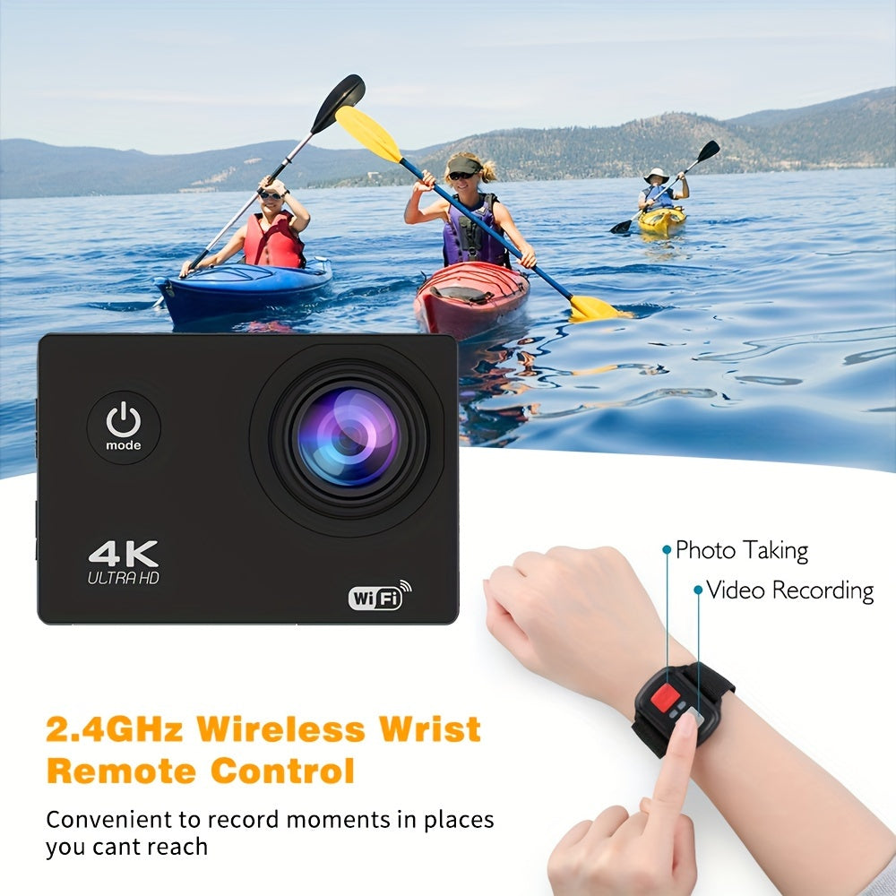 4K Ultra HD Action Camera with WiFi, Remote Control, 8GB Card, and 170° Wide-Angle Lens - Capture Your Adventures in High Definition