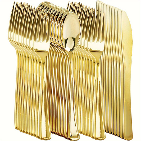 60-Piece Disposable Golden Cutlery Set for Special Occasions - Includes Forks, Spoons, and Knives for Hanukkah and Thanksgiving Decor.