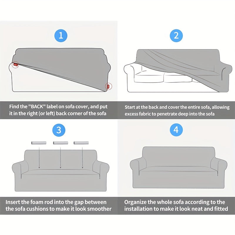 Jacquard fitted sofa slipcover with elastic band, machine washable polar fleece fabric. Compatible with various sofa sizes. Protects furniture from dust and cat scratches.