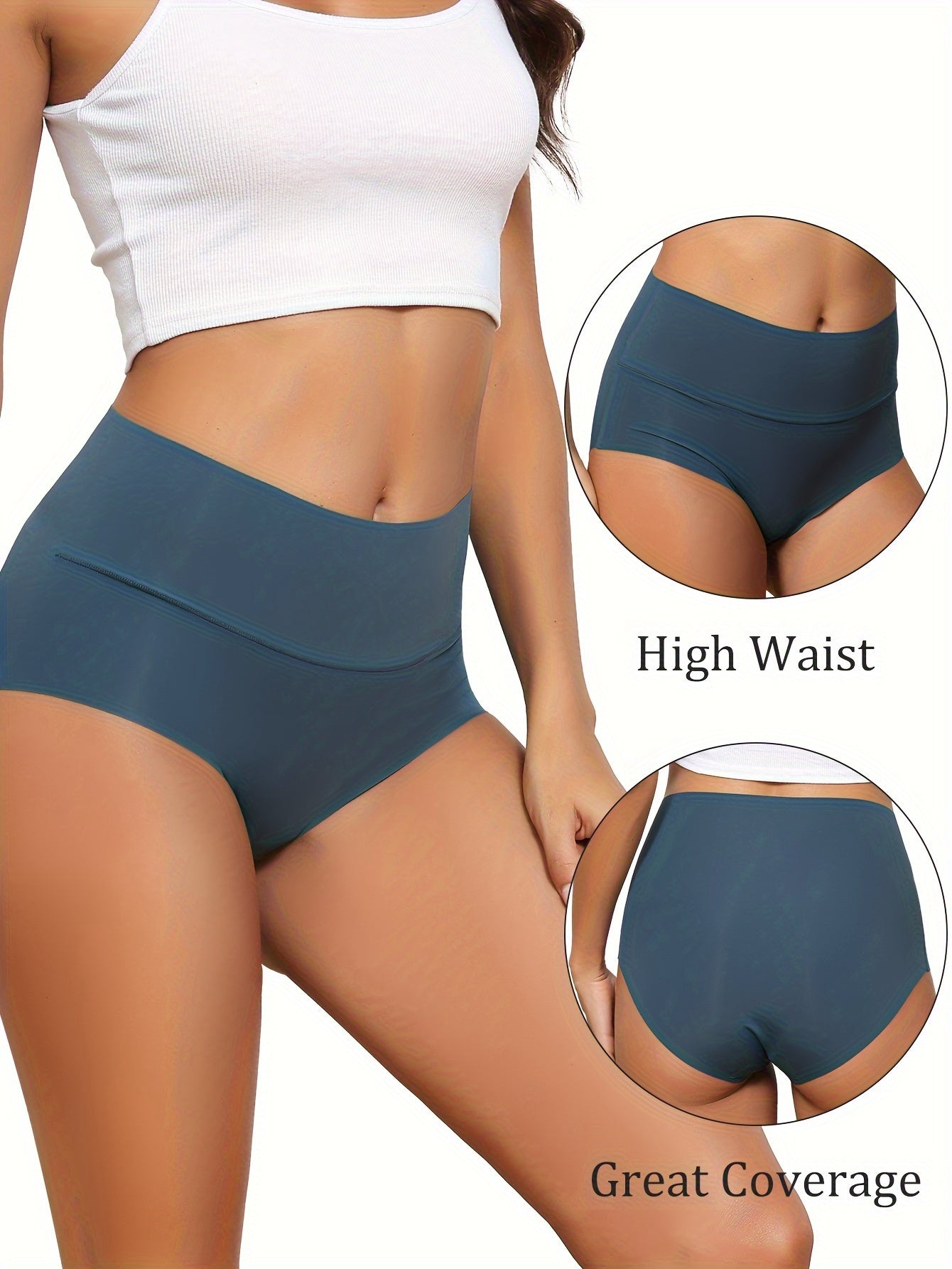 Five solid seamless high waist briefs for women, simple and comfortable breathable stretchy panties.