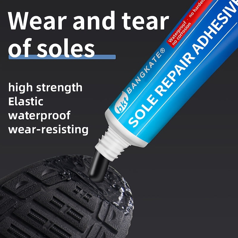 High-quality shoe sole repair adhesive, waterproof and wrinkle-resistant. Comes with rubber-compatible application tool.