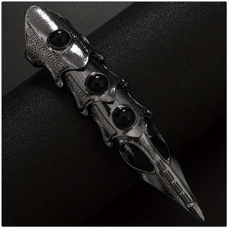 Large Full Finger Rings with Hinges, Vampire Claw Inspired Armor Jewelry, Bendable Metal Claws for Fingers, Edgy Hip Hop Gothic Style, Made of Zinc Alloy Without Plating, Suitable for Daily Wear and Gifting, Perfect for All Seasons - Black